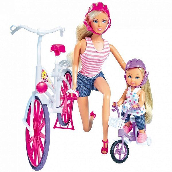 Кукла Штеффи и Эви на велосипедах