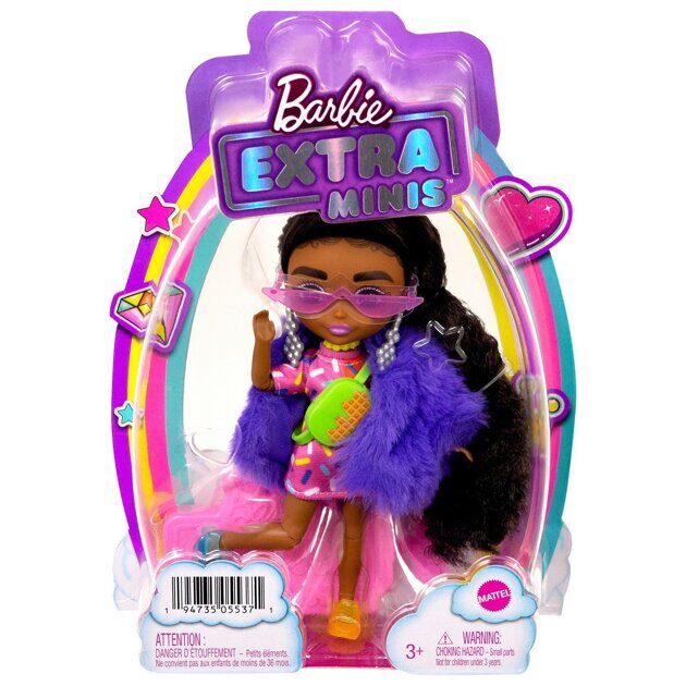 Кукла Barbie Экстра Minis в фиолетовой пушистой шубке HGP63