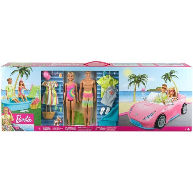 Набор Barbie, Кен и питомец с кабриолетом, бассейном и аксессуарами GJB71