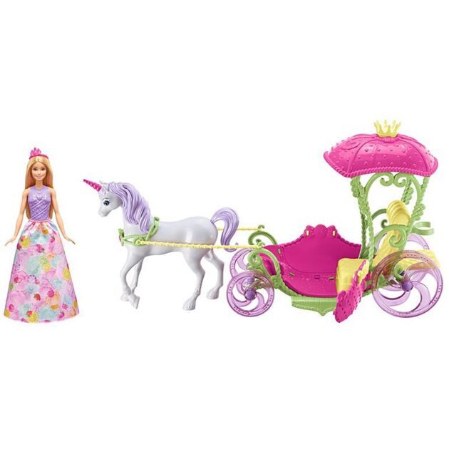 Набор Барби Dreamtopia Конфетная карета с единорогом и куклой