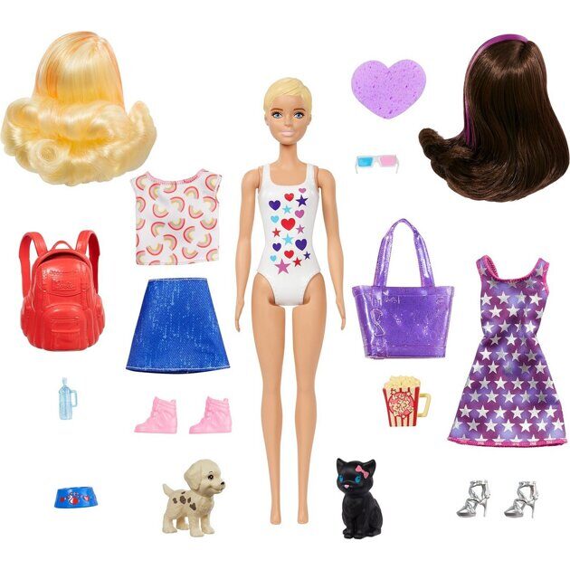 Кукла Barbie Color Reveal Ночь в кино и прогулка со щенком GPD56