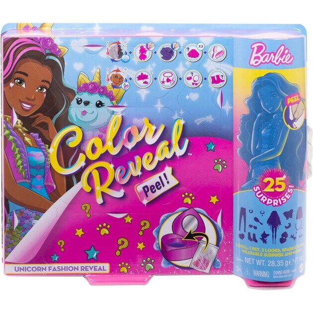 Кукла Barbie Color Reveal Peel Единорог GXV95